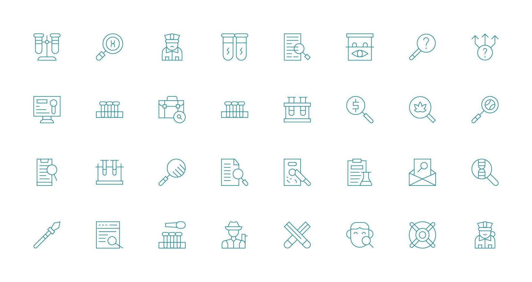 32 Thin Line Icons for Investigation Graphics Reusable Icon Set vector