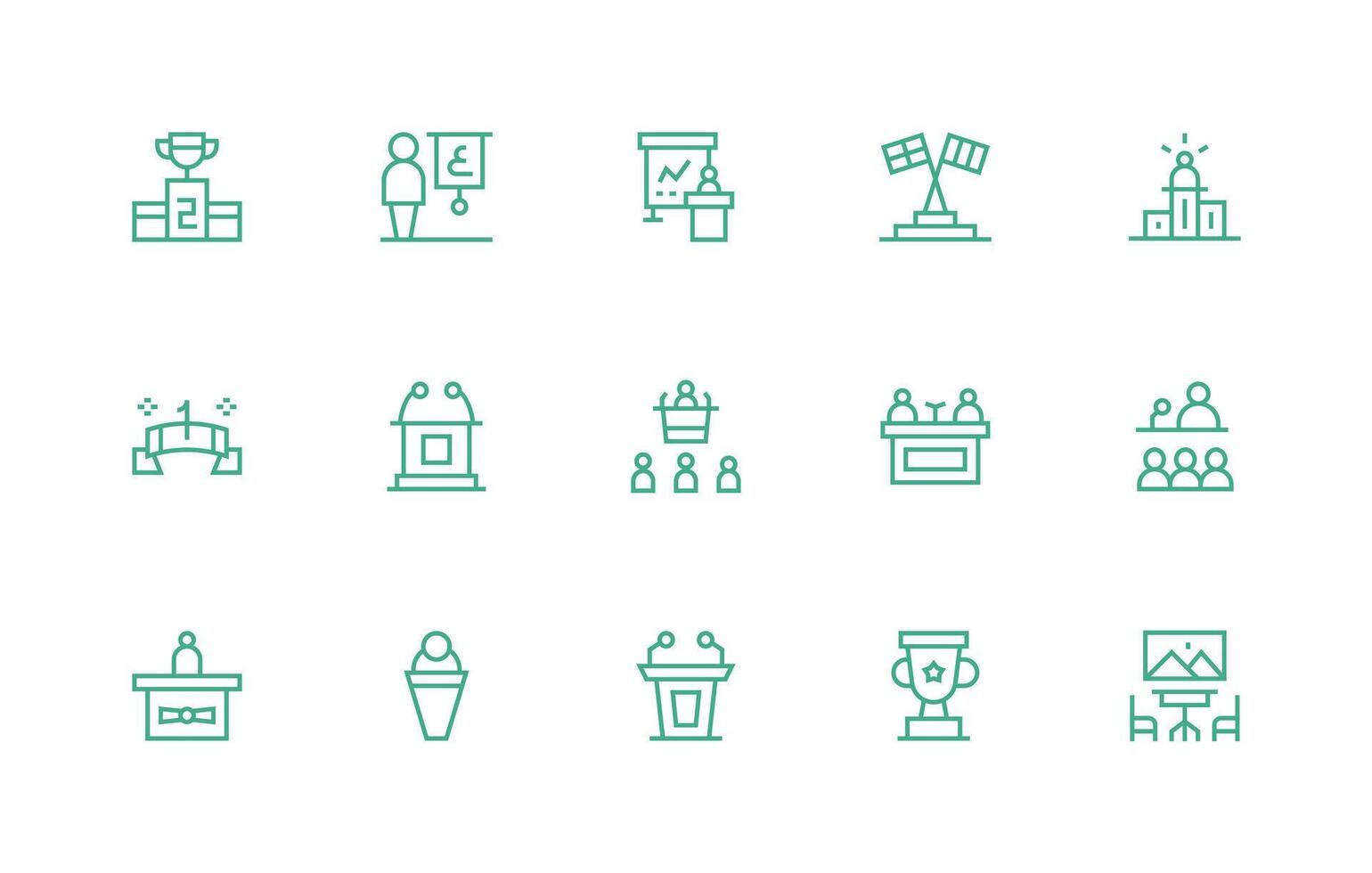 Podium Icon Set with 15 Regular Line Graphics Full Icon Library for UI Designers vector