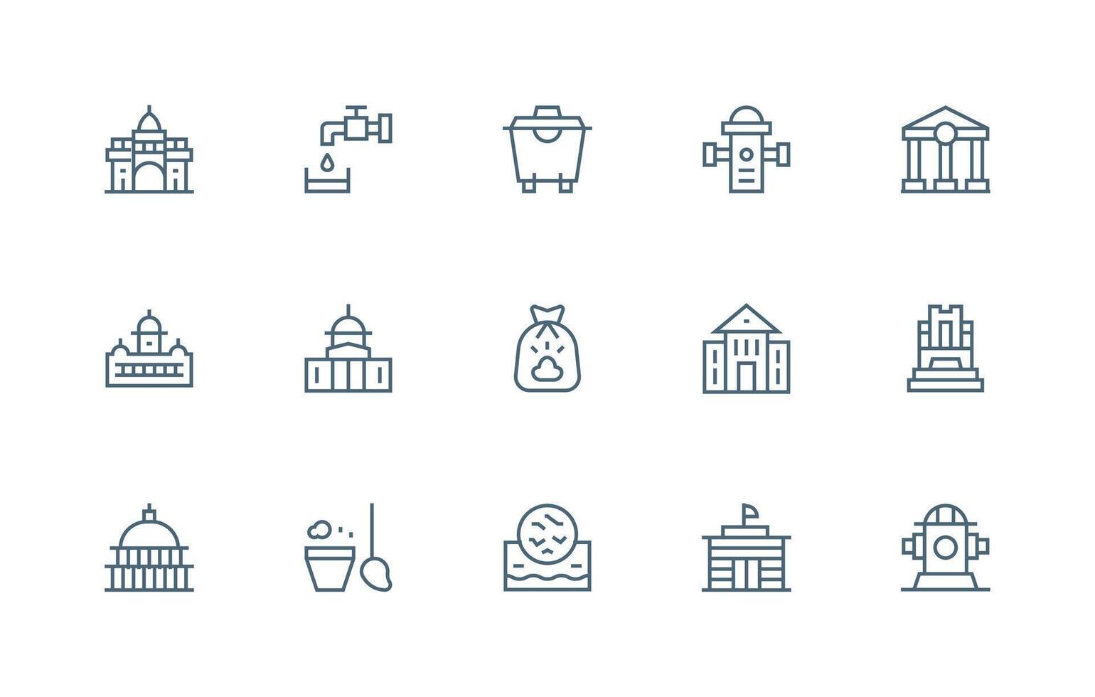 Municipal Design Icons featuring 15 in Regular Line Style Clean Icon Collection for Web Use vector