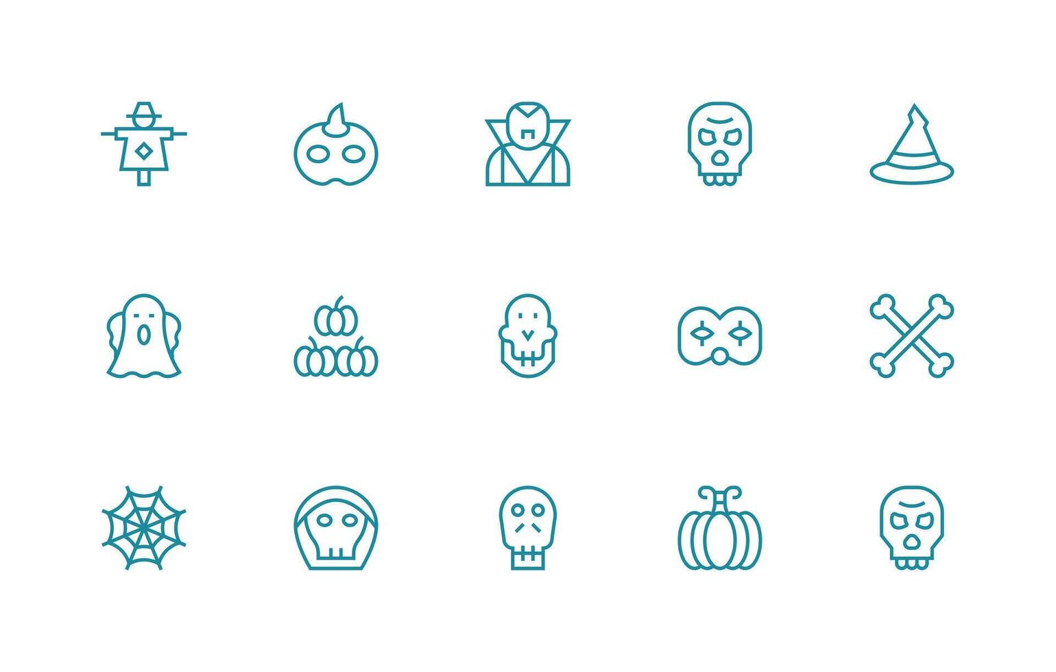 15 Regular Line Designs for Halloween Icons Complete Icon Bundle for Web Design vector