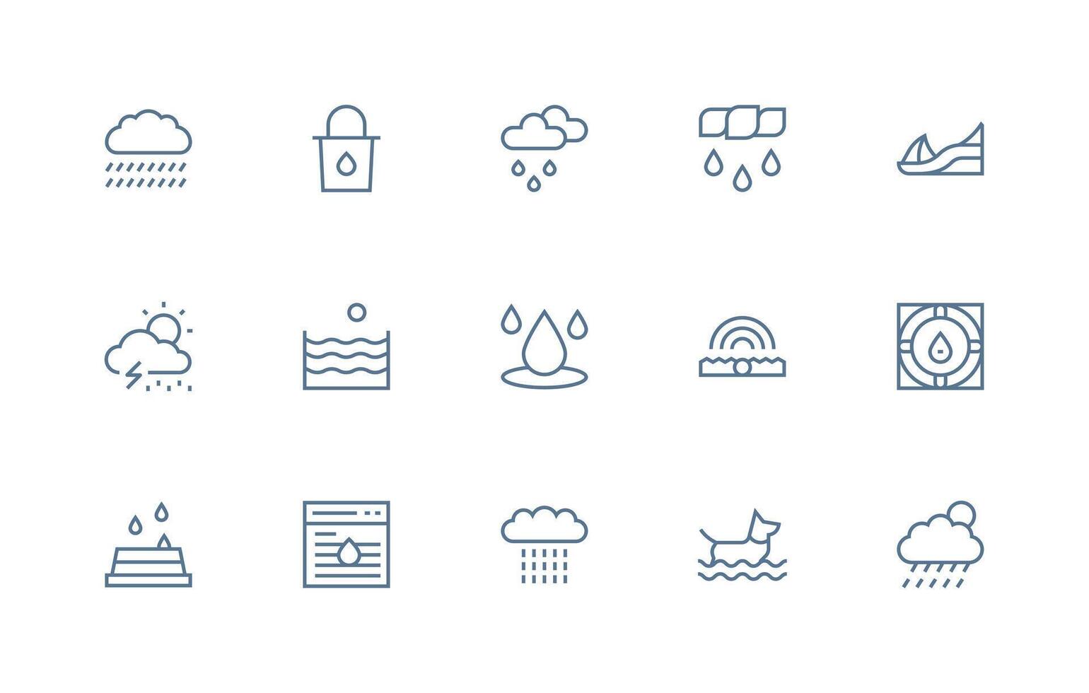 Wet Set with 15 Regular Line Icons Complete Icon Bundle for Web Design vector