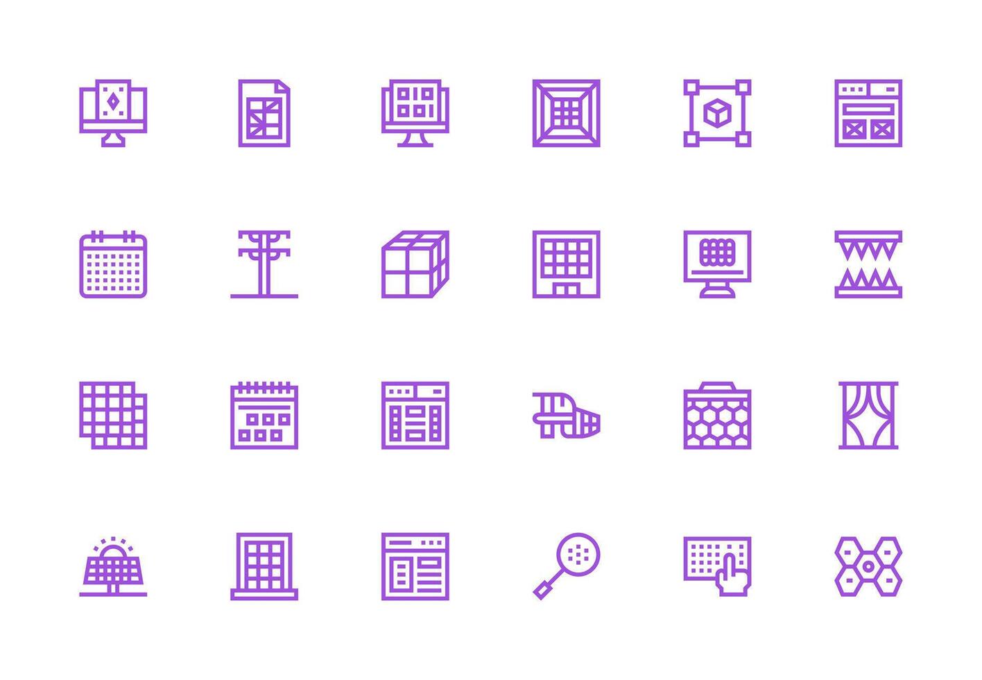 Grid featuring 24 Icons in Thick Line Line Design High-Resolution Icons for Any Platform vector