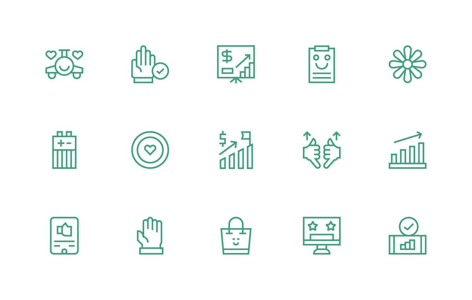 15 Icons for Positive in Regular Line Format Complete Icon Set for Mobile Apps vector