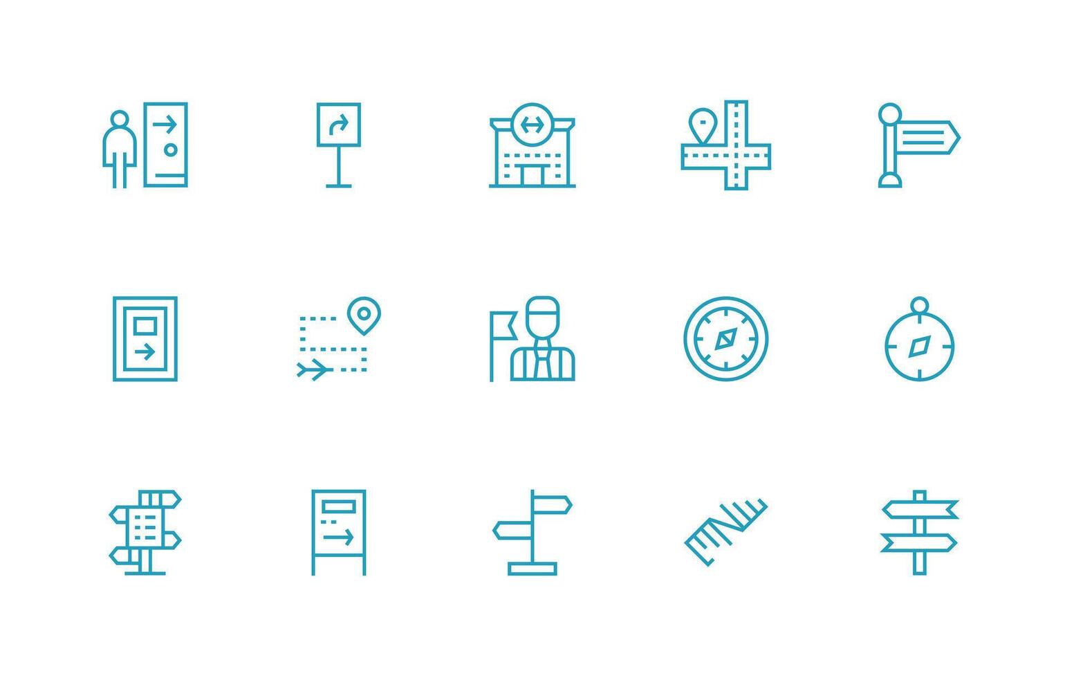 Wayfinding Design Icons featuring 15 in Regular Line Style Essential Icon Set for Teams vector
