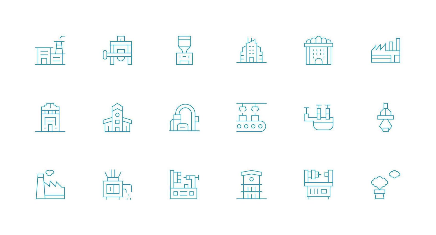 Factory featuring 18 Icons in Minimal Line Design Interface Icons for Daily Use vector