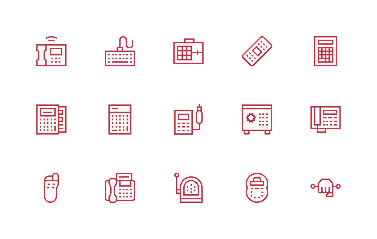 Keypad Visual Pack containing 15 Regular Line Icons Style Icon Set vector