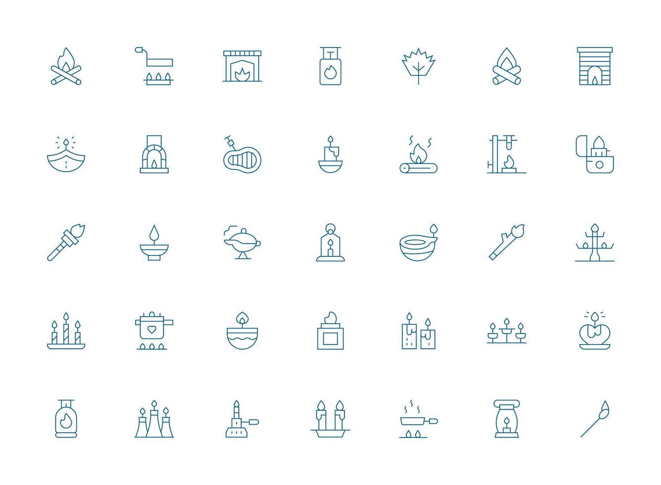 Flame Visual Pack containing 35 Light Line Icons Simple Icons for Interface and Wireframes vector
