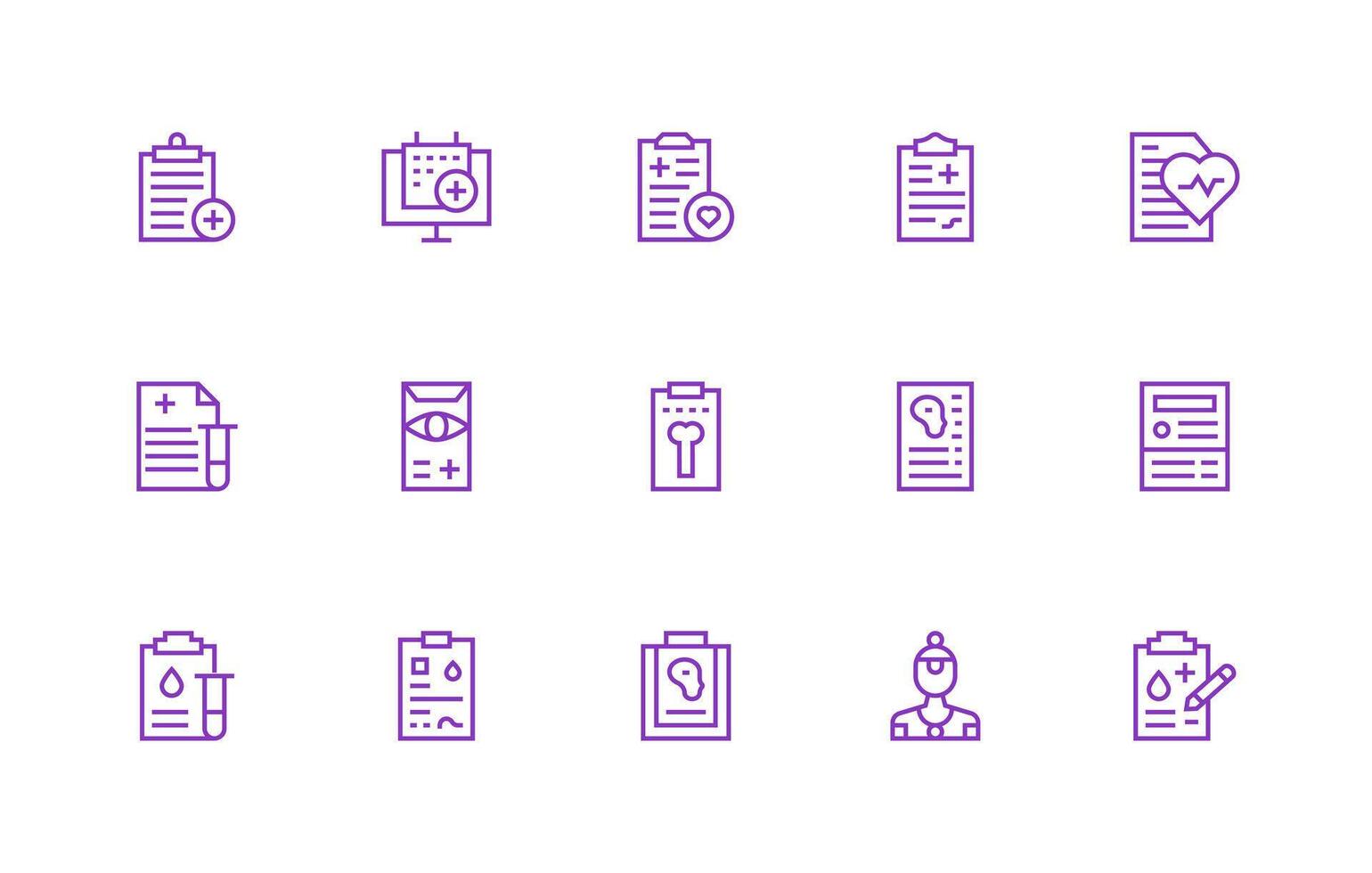 médico grabar icono conjunto con 15 regular línea gráficos sensible icono conjunto para flexible diseños vector