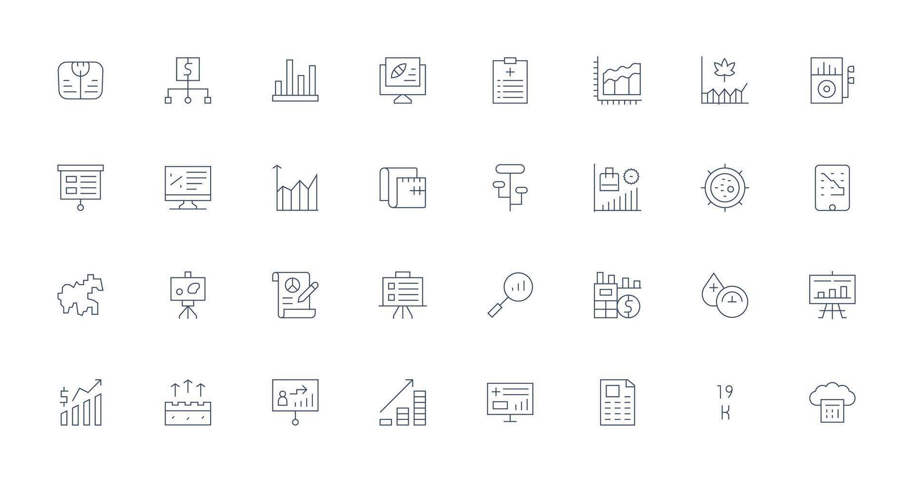 Chart Set with 32 Thin Line Icons Multi-Style Icons for Creative Projects vector