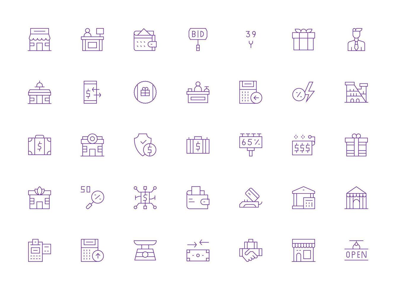 Commerce Set with 35 Light Line Icons Simple Icons for Interface and Wireframes vector