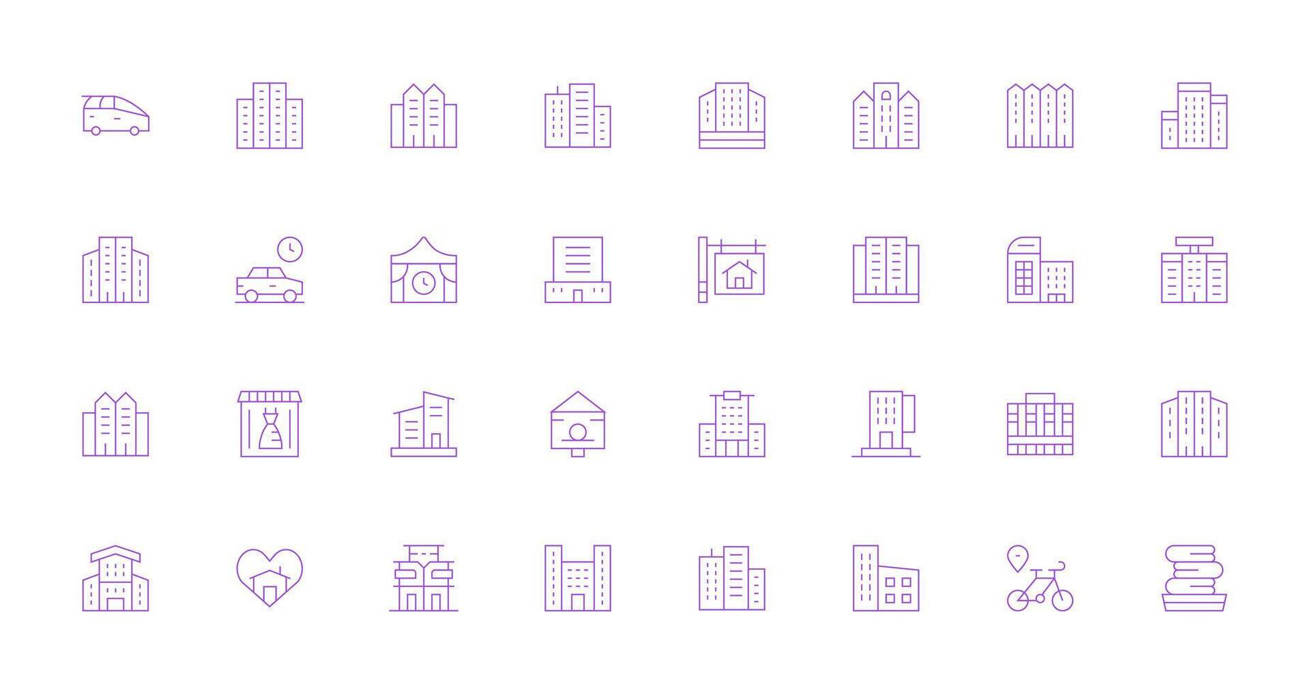 32 Icons for Rental in Thin Line Format Clean Icon Set Icon Pack for UI Projects vector