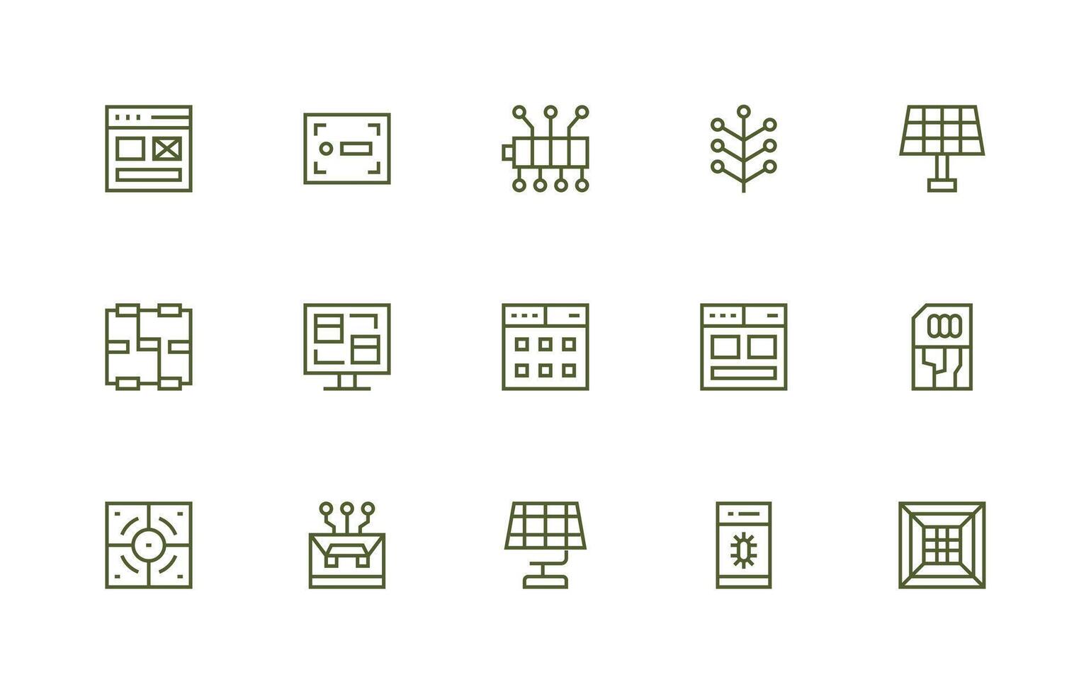 Module Icon Set with 15 Regular Line Graphics General Use Icon Pack vector