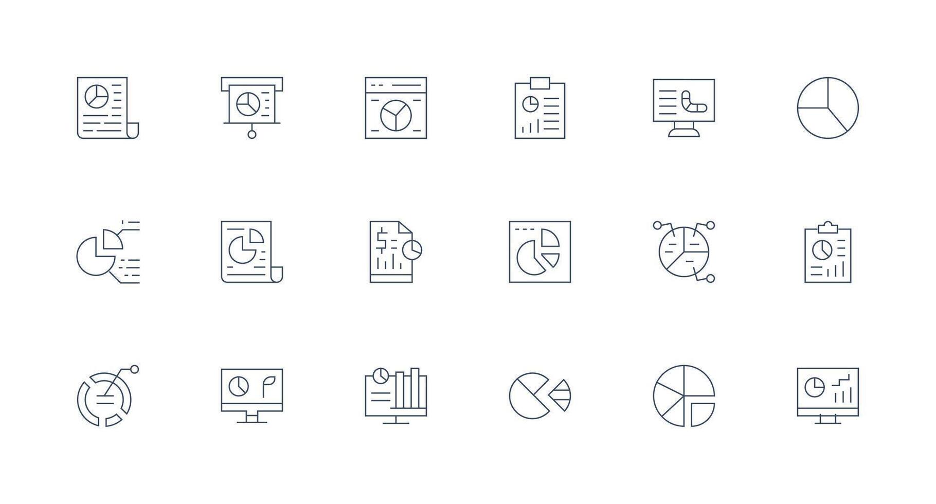 18 Icons for Pie Chart in Minimal Line Format Digital Icon Collection vector