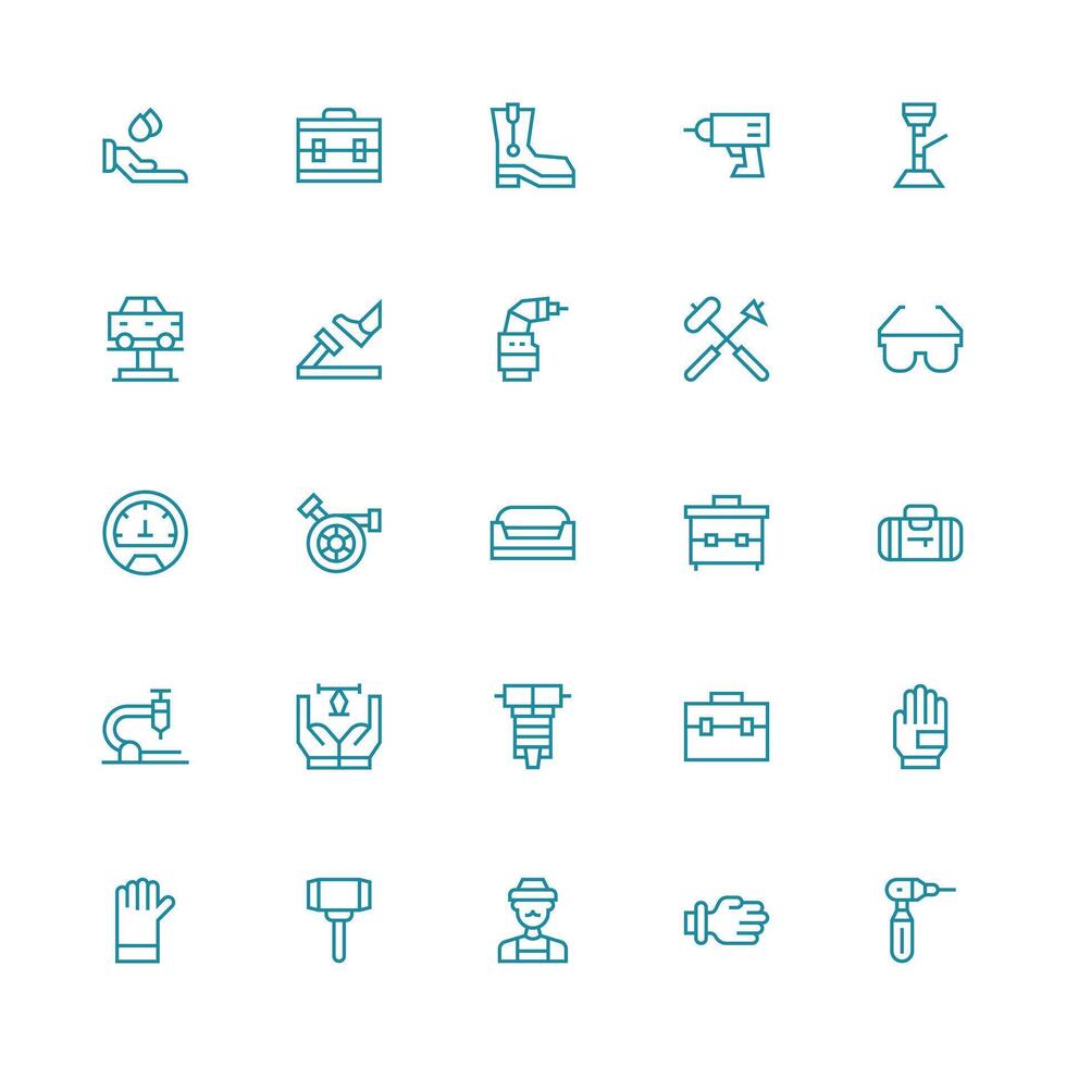 25 Icons for Mechanic in Medium Stroke Outline Format Essential Icon Set for Teams vector