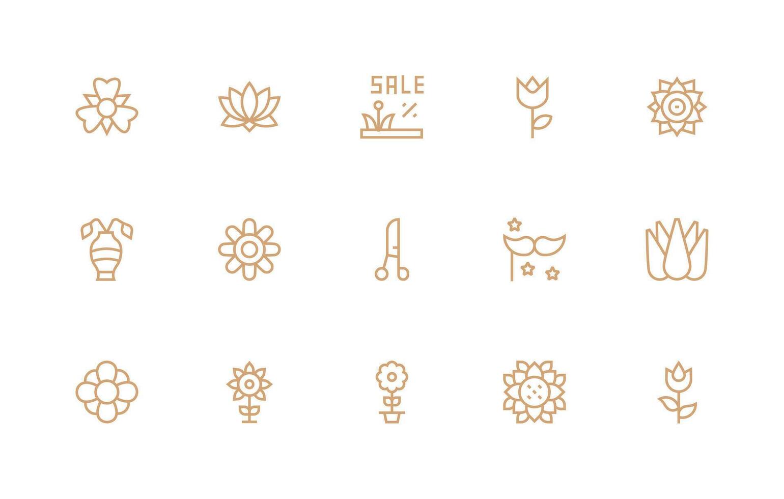 Flower Icon Set with 15 Regular Line Graphics Clean Set for Layout Prototypes vector