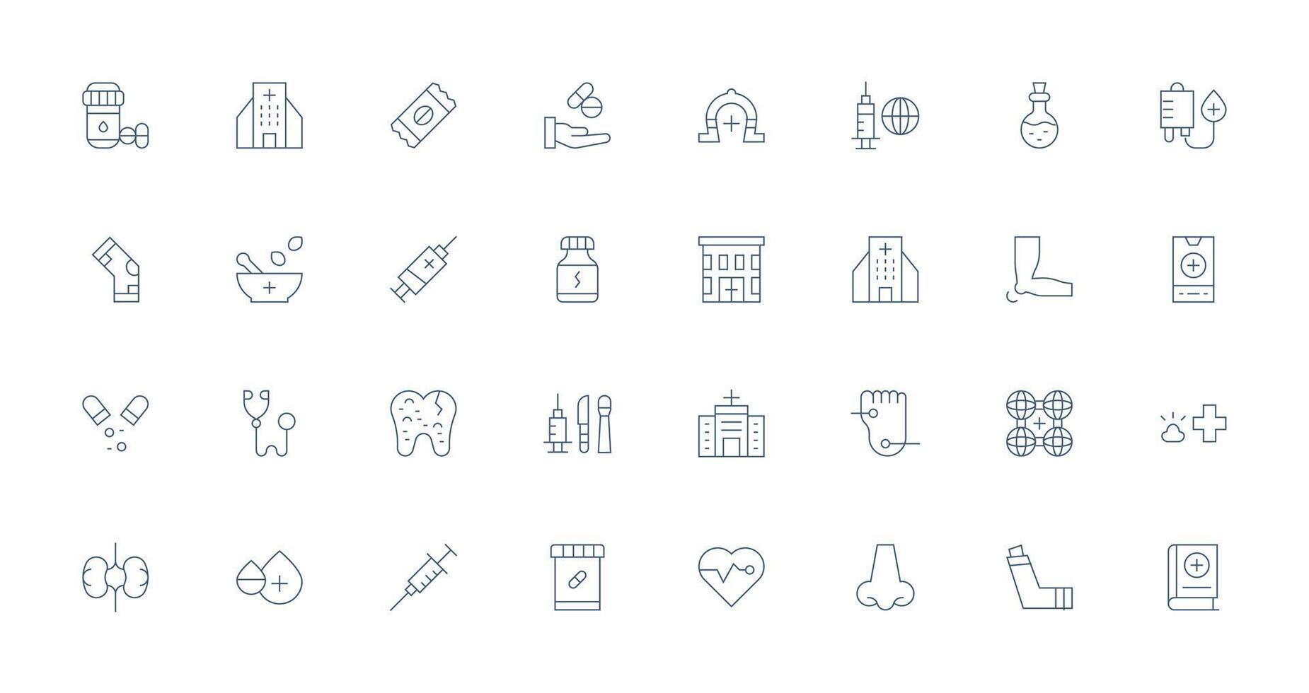 Medicine featuring 32 Icons in Thin Line Design Flexible Icon System for Web Interfaces vector