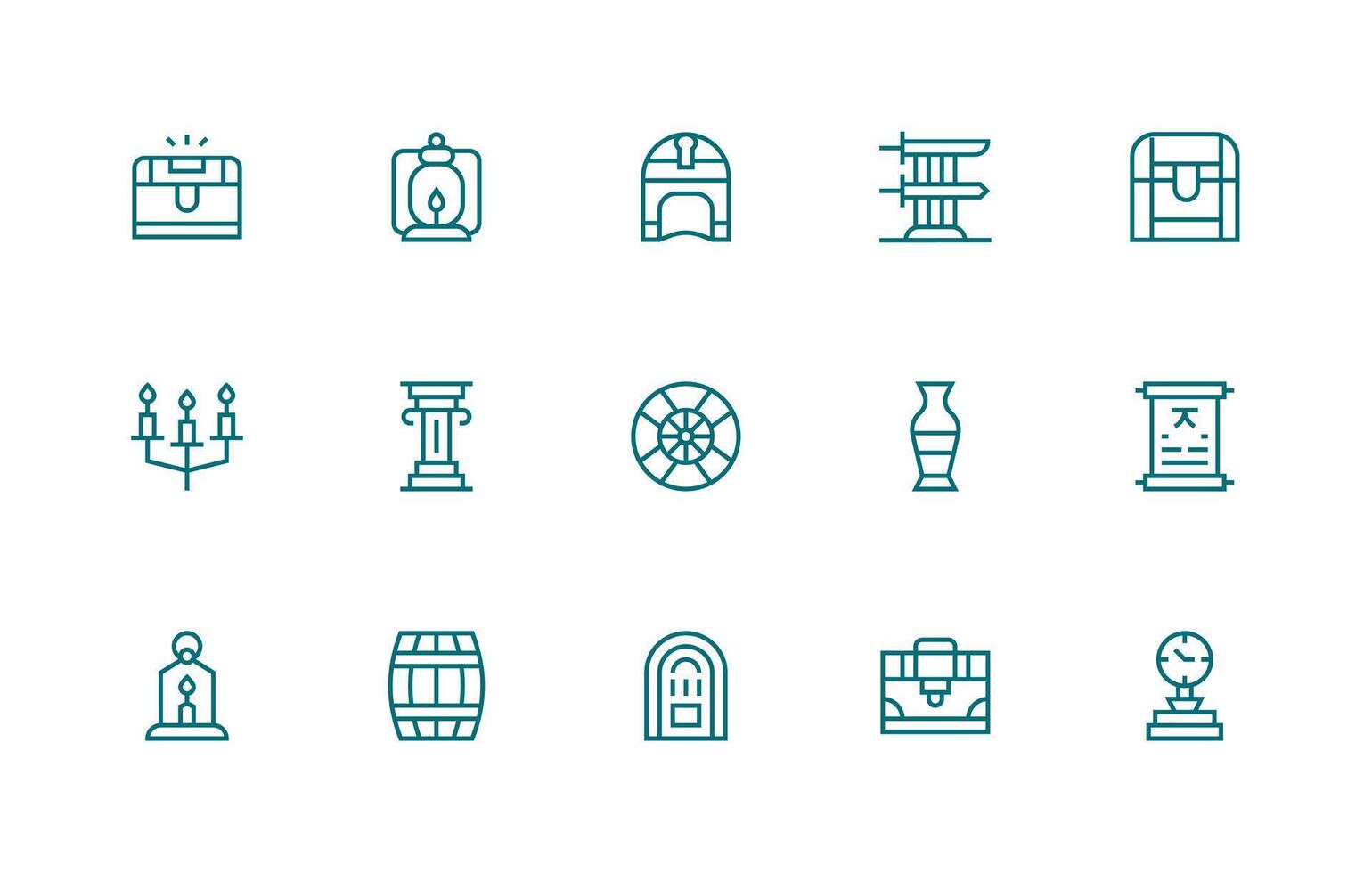 Regular Line Icons from Antique Set with 15 Vectors UI-Ready Icon Collection