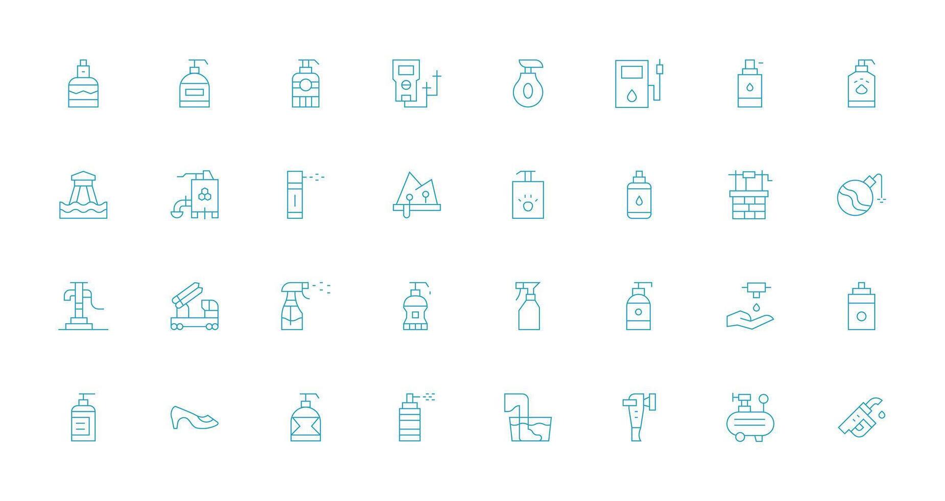 Pump Icon Collection with 32 Thin Line Designs Icon Set for Web vector