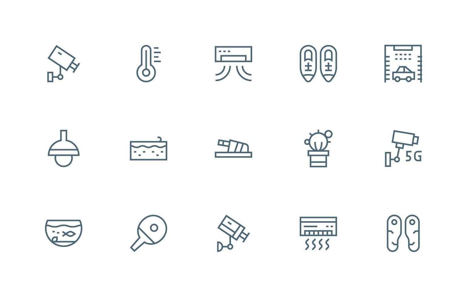 15 Regular Line Icons for Indoor Graphics Style Icon Set vector