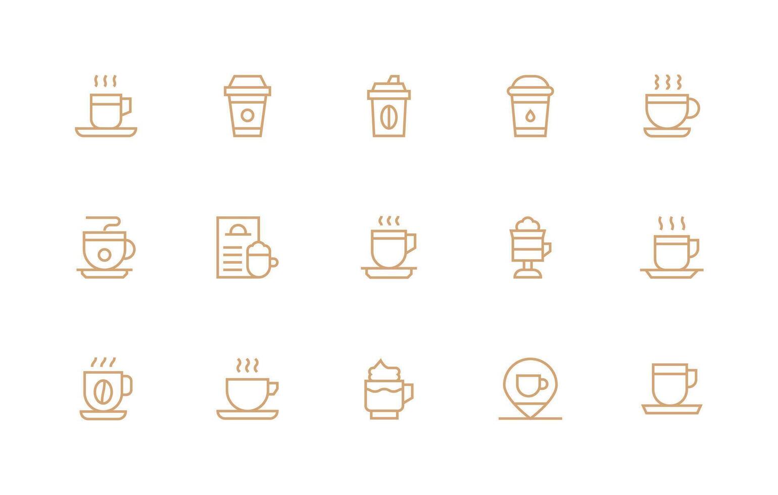 15 Cappuccino Icons in Regular Line Aesthetic Minimal Icon Set for Interface Projects vector
