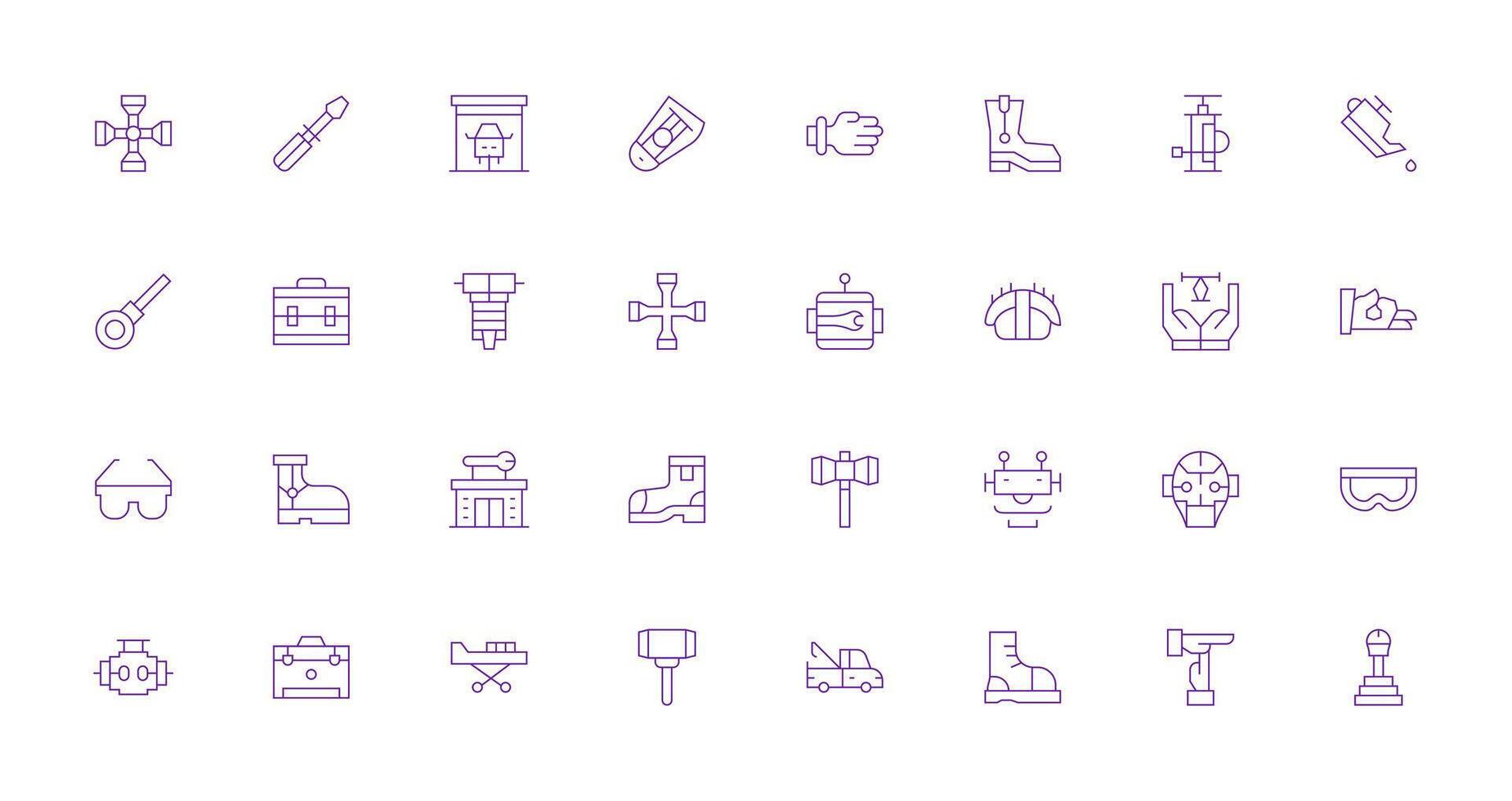 Thin Line Style Mechanic Icons with 32 Vectors Complete Icon Bundle for Web Design
