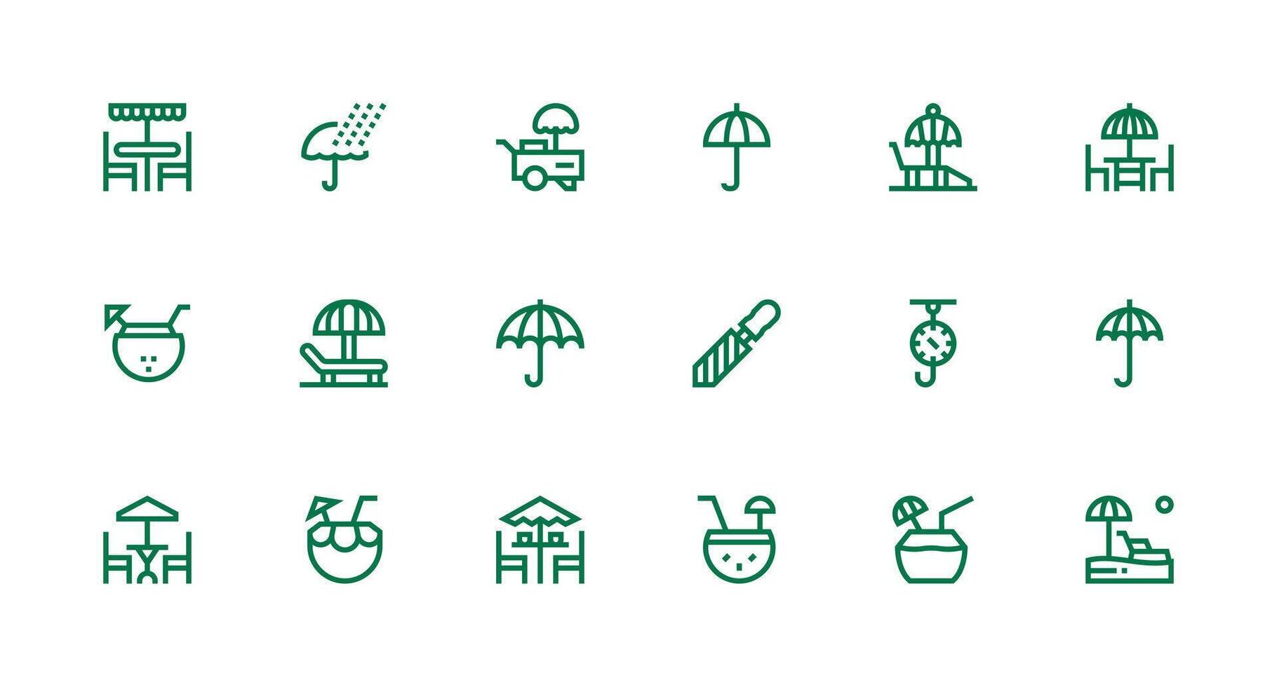 Umbrella Icon Set with 18 Strong Stroke Line Graphics Style Icon Set vector
