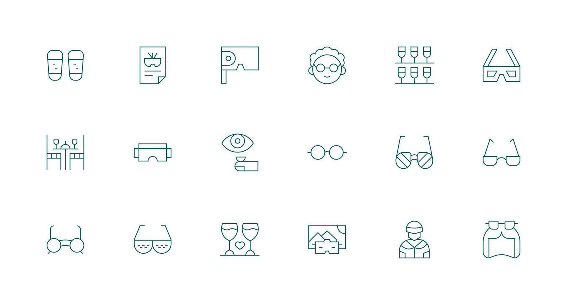 Glasses Design Icons featuring 18 in Minimal Line Style Optimized Icon Pack for Digital Products vector