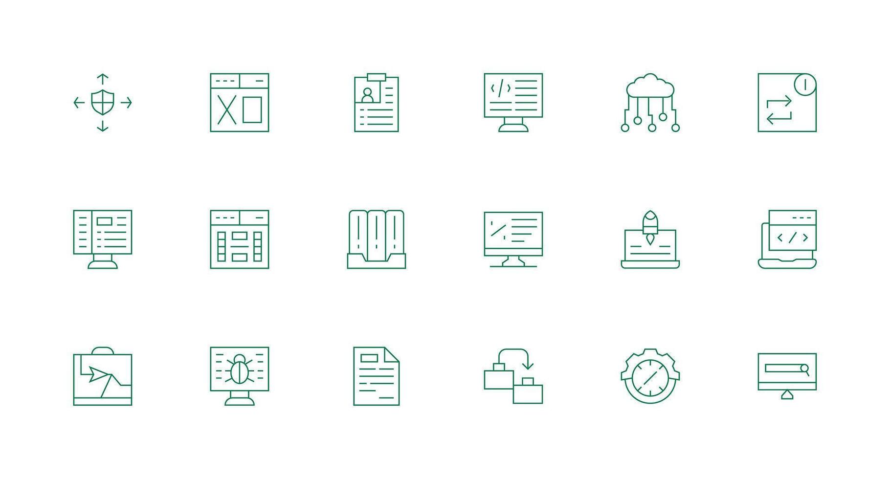 Application featuring 18 Icons in Minimal Line Design Sharp Icons for Presentations vector