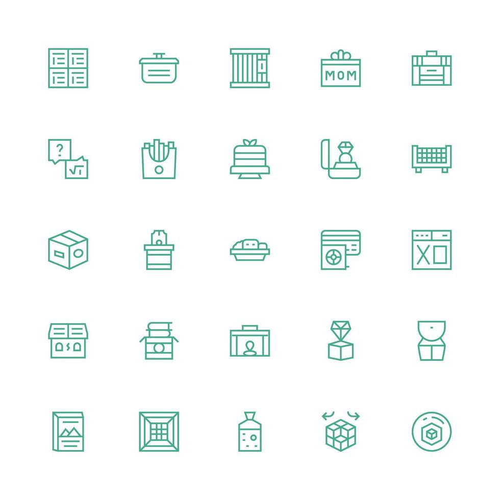 25 Medium Stroke Outline Style Icons from Box Collection Clean Icon Set Icon Pack for UI Projects vector