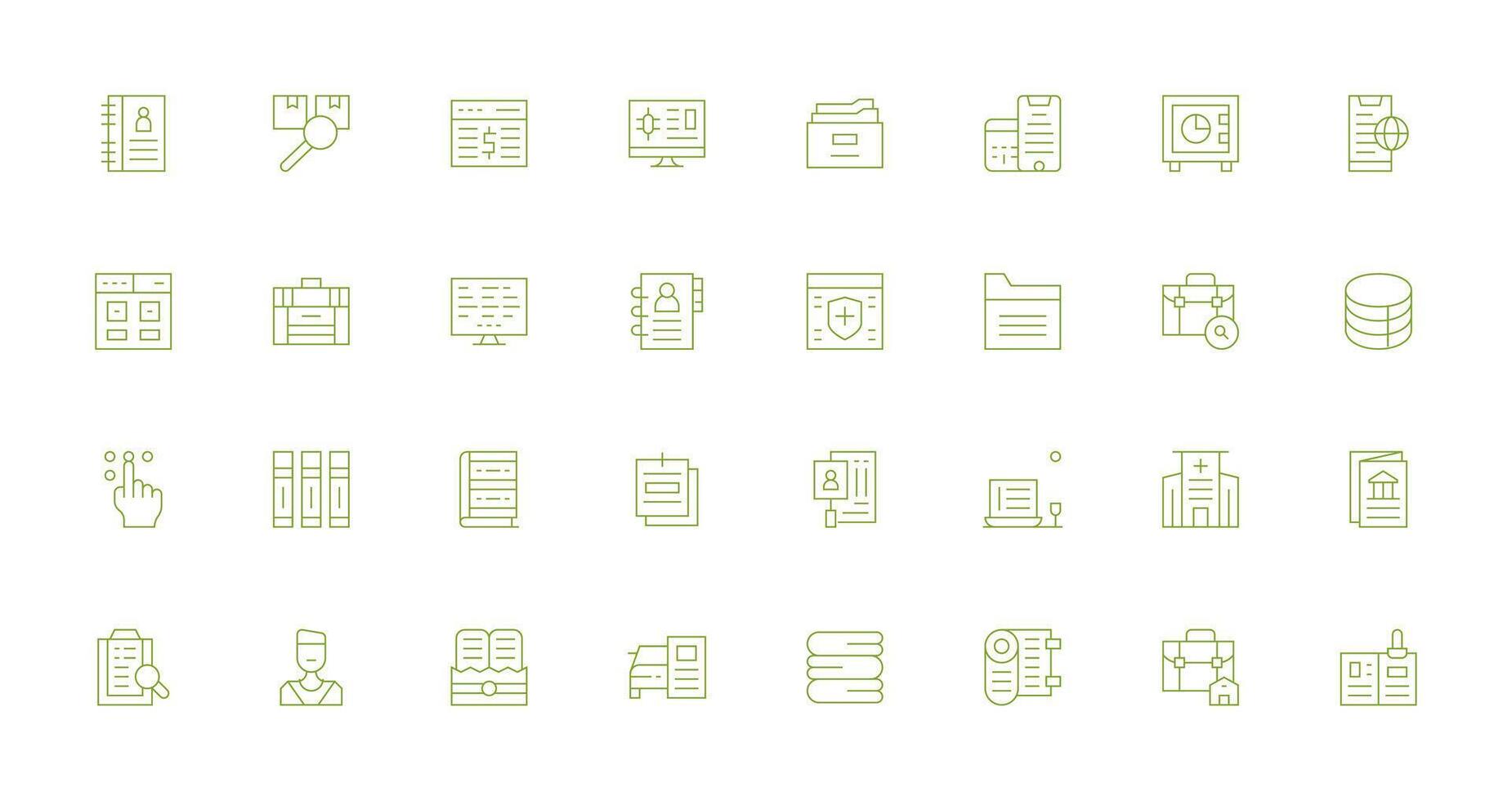 Records Icon Collection with 32 Thin Line Designs Icon Set for Apps vector