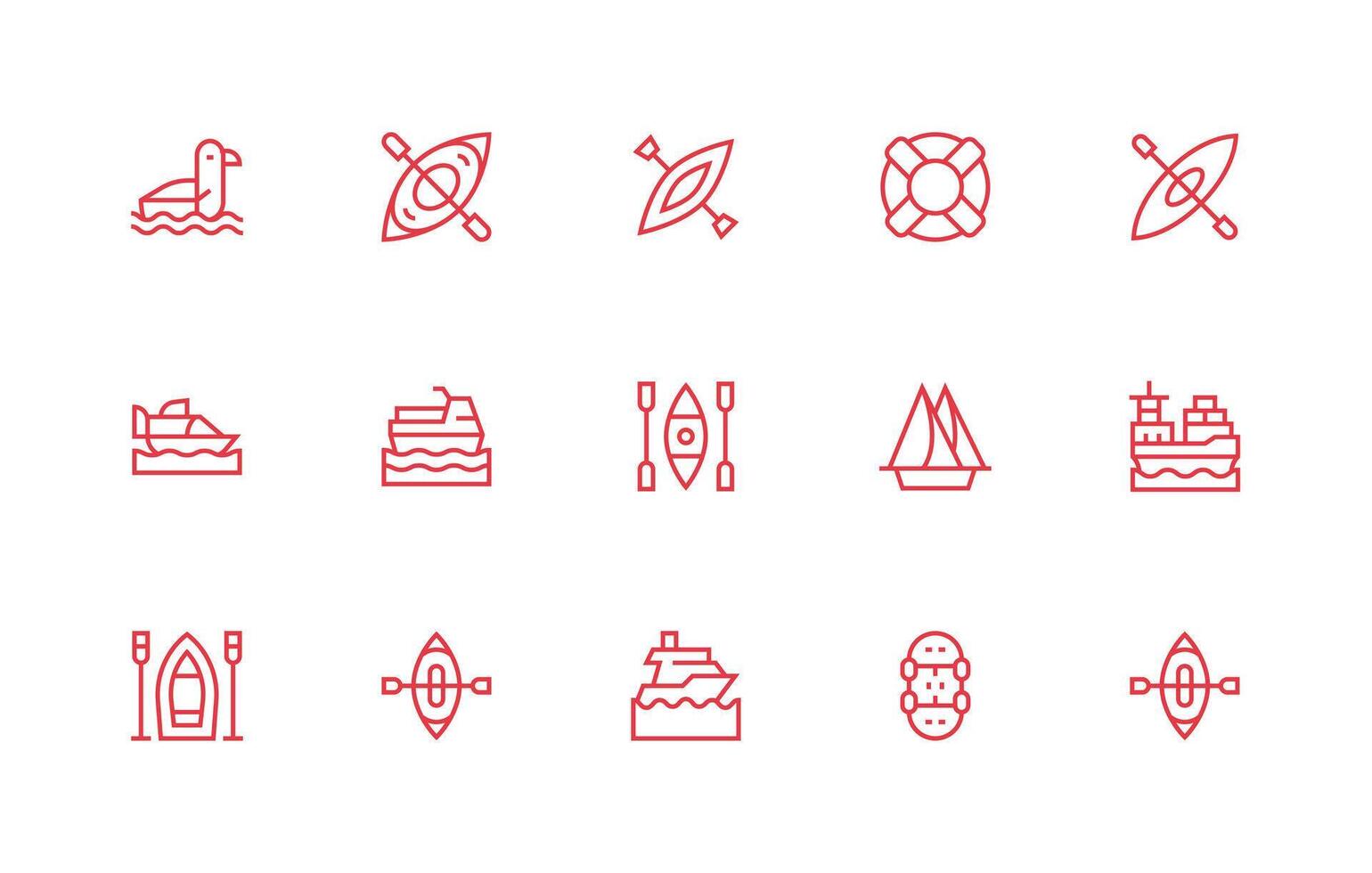 15 Icons for Watercraft in Regular Line Format Essential Icon Set for Teams vector