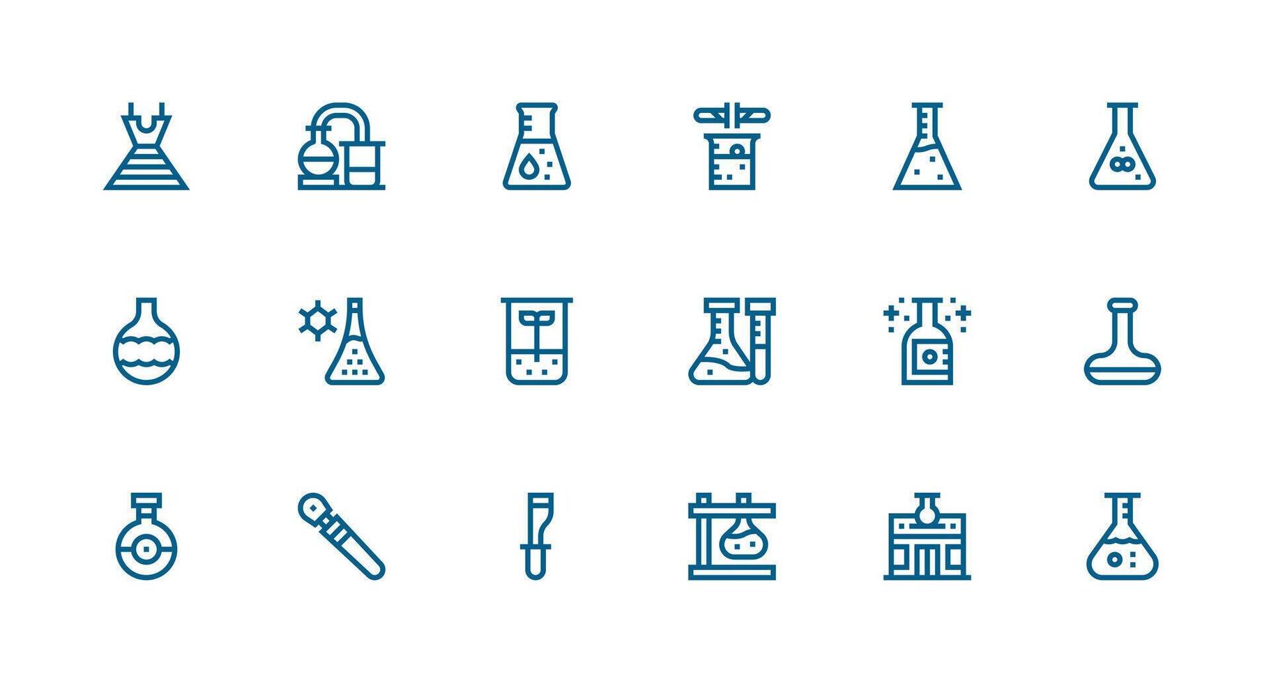 Beaker Design Icons featuring 18 in Strong Stroke Line Style Modern Line and Glyph Icon Series vector
