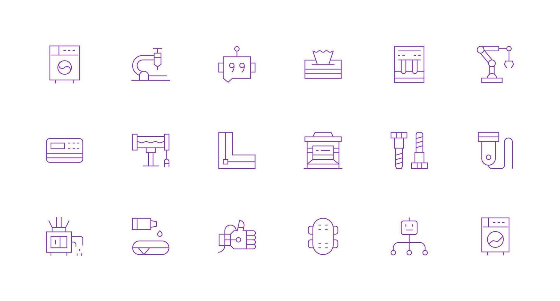 18 Machine Icons in Minimal Line Aesthetic Reliable Icons for All Interfaces vector