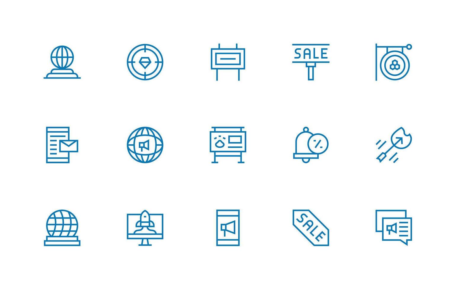 Marketing including 15 Regular Line Illustrations UI Icon Set vector