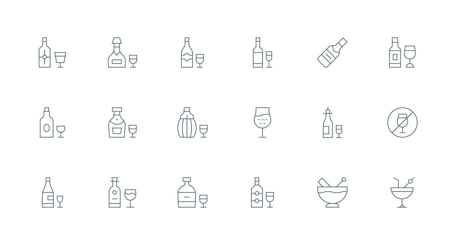 Spirits Icon Set with 18 Minimal Line Graphics UI Icon Set vector