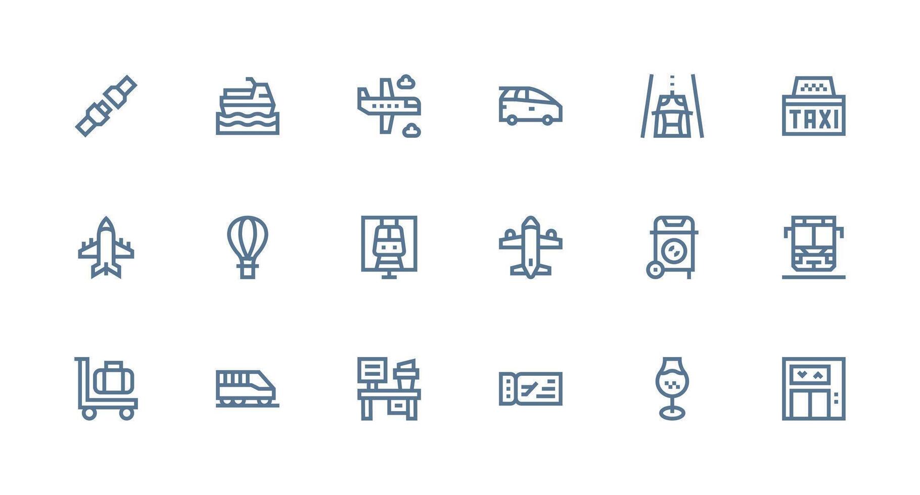Passenger Design Icons featuring 18 in Strong Stroke Line Style Clean Icon Set Icon Pack for UI Projects vector