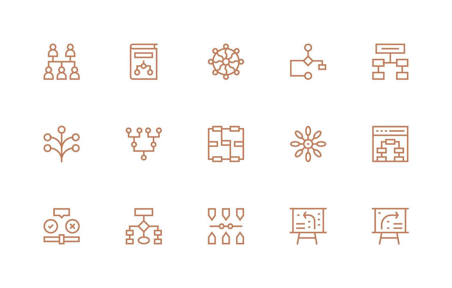 15 Regular Line Icons for Flowchart Graphics Essential Icon Set for Teams vector