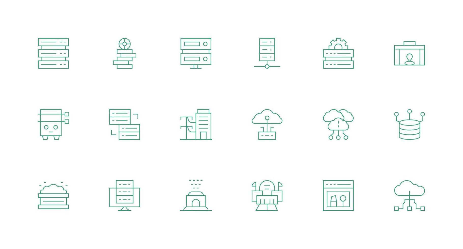 18 Data Center Icons in Minimal Line Aesthetic Web Icon Collection vector