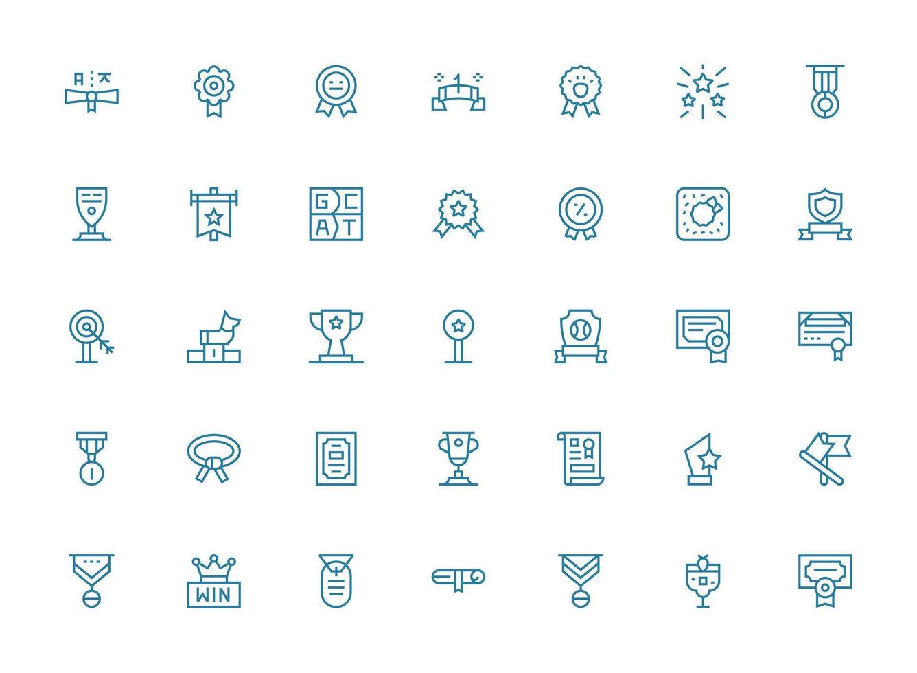 Regular Clean Line Style Accomplishment Icons with 35 Vectors Responsive Icon Set for Flexible Layouts