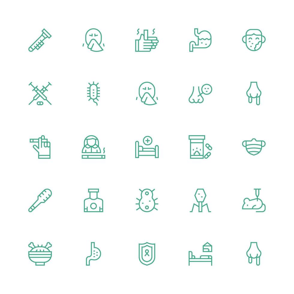 25 Medium Stroke Outline Icons for Illness Graphics UI and UX Focused Icon Collection vector