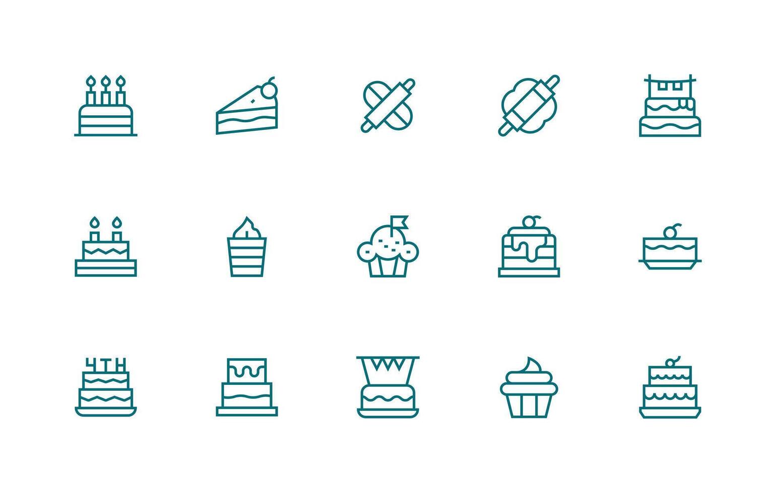 15 Icons for Cake in Regular Line Format Layout Icon Collection vector