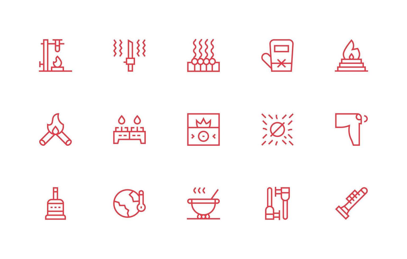 Regular Line Style Heat Icons with 15 Vectors Icon Collection Set