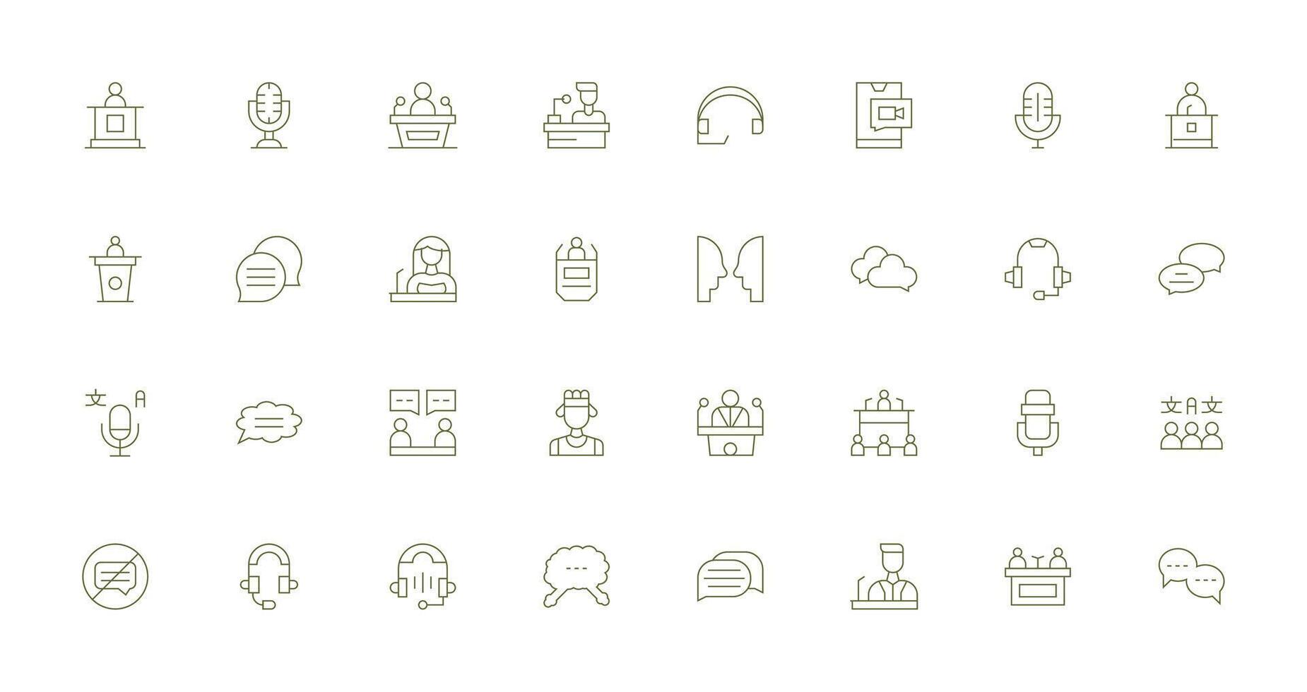Talk Icon Set with 32 Thin Line Graphics Compact Icon Pack vector