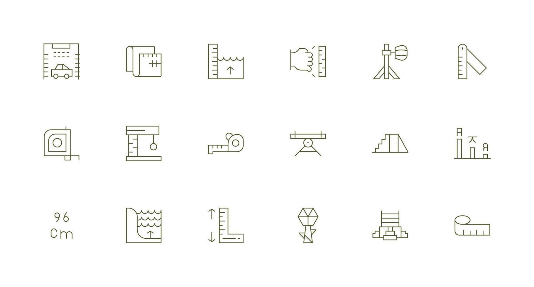 Height Icon Set with 18 Minimal Line Graphics Well-Structured Icons for Creative Use vector