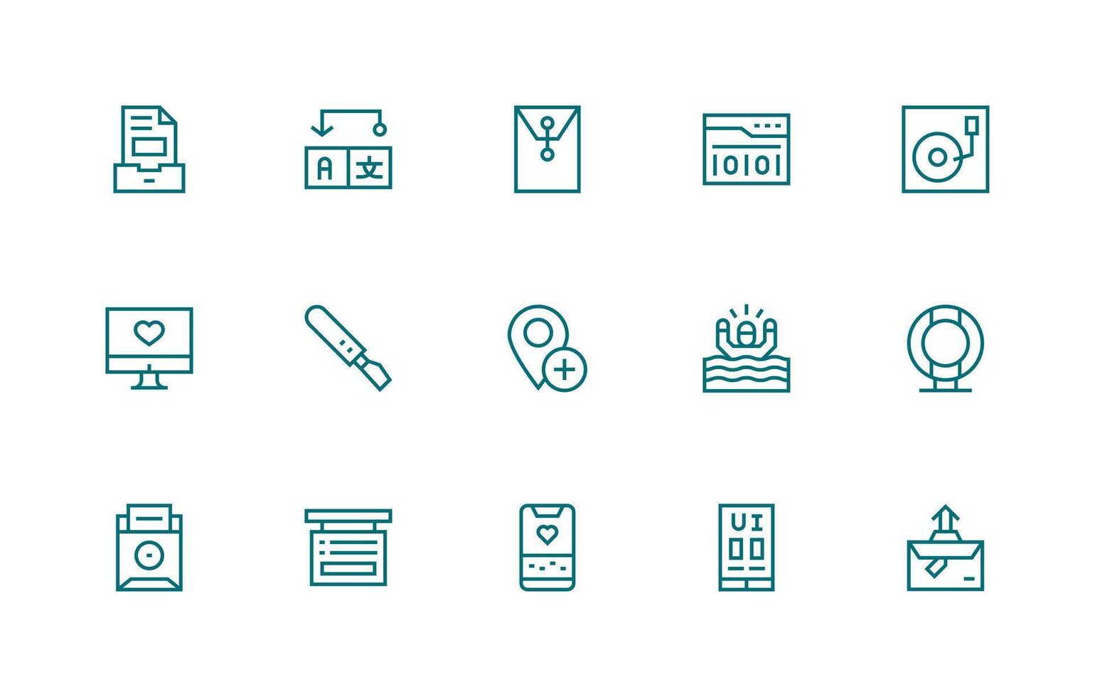 Regular Line Style Save Icons with 15 Vectors Icon Set for Apps