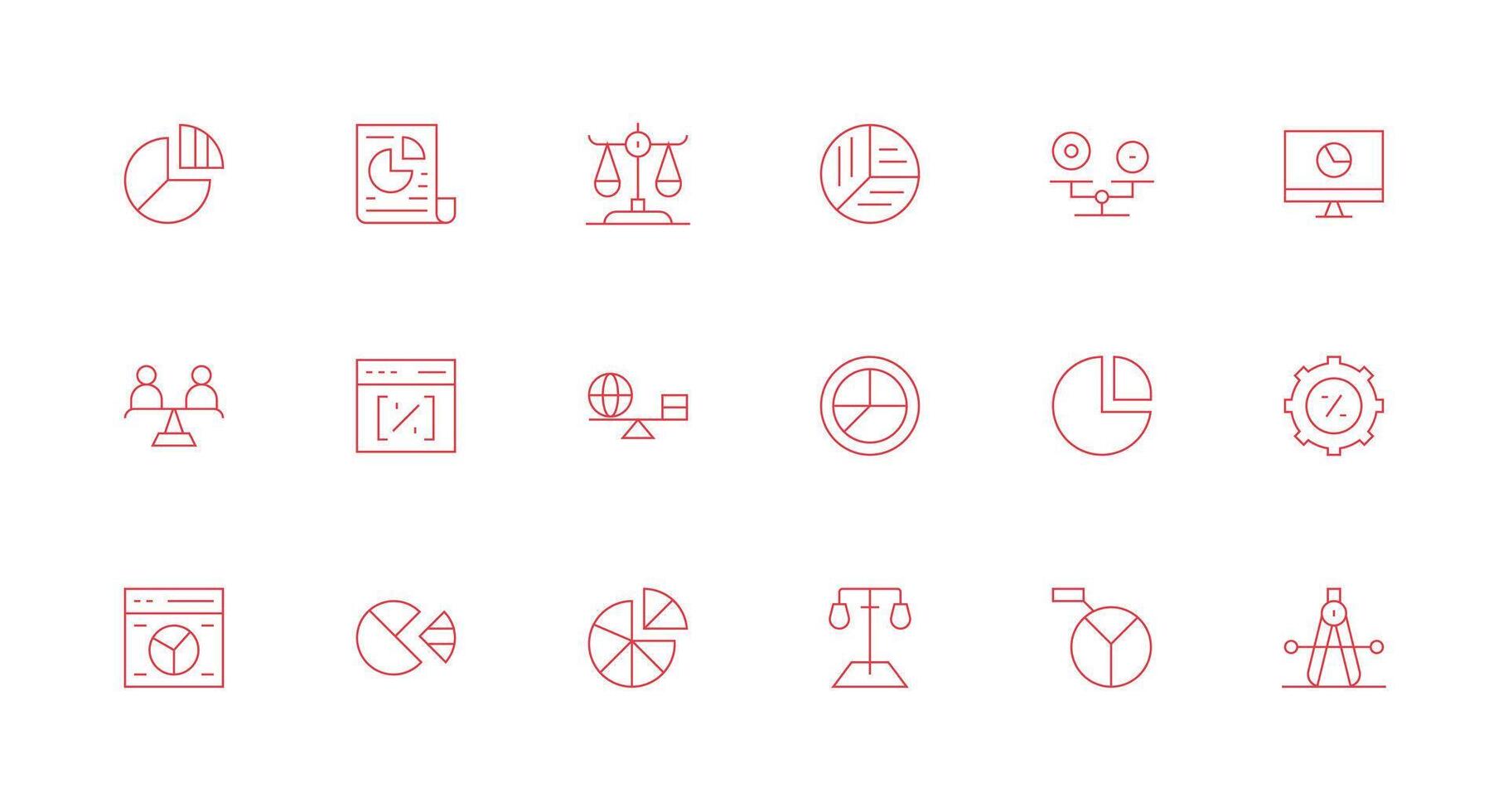 18 Icons for Proportion in Minimal Line Format Clean Icon Collection for Web Use vector
