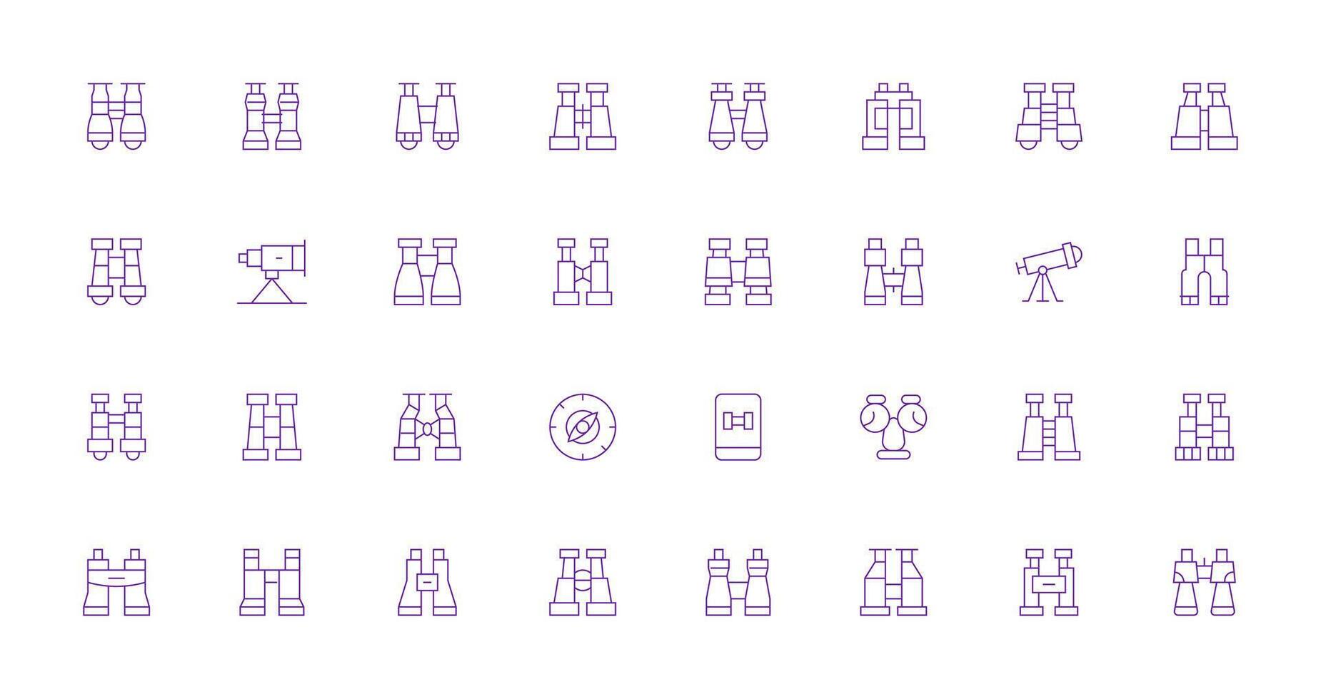 32 Thin Line Designs for Binoculars Icons Essential Icons for Rapid UI Building vector