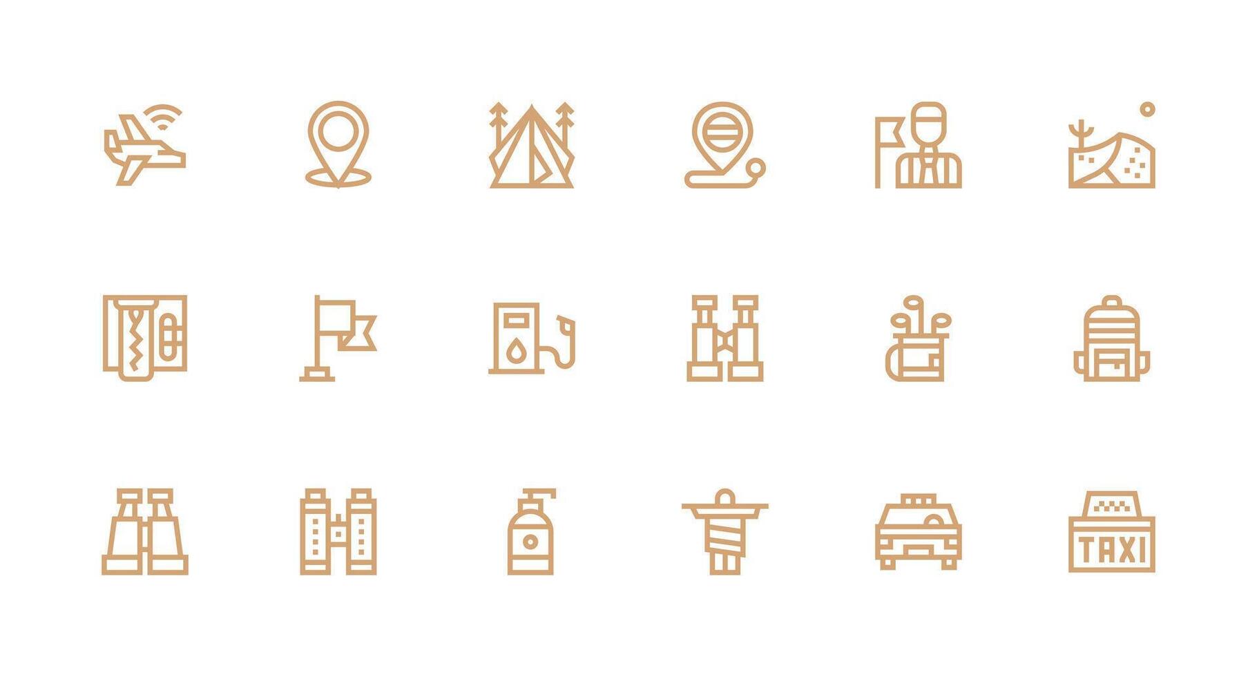 Travel Design Icons featuring 18 in Strong Stroke Line Style Scalable Icons for Cross-Platform Interfaces vector