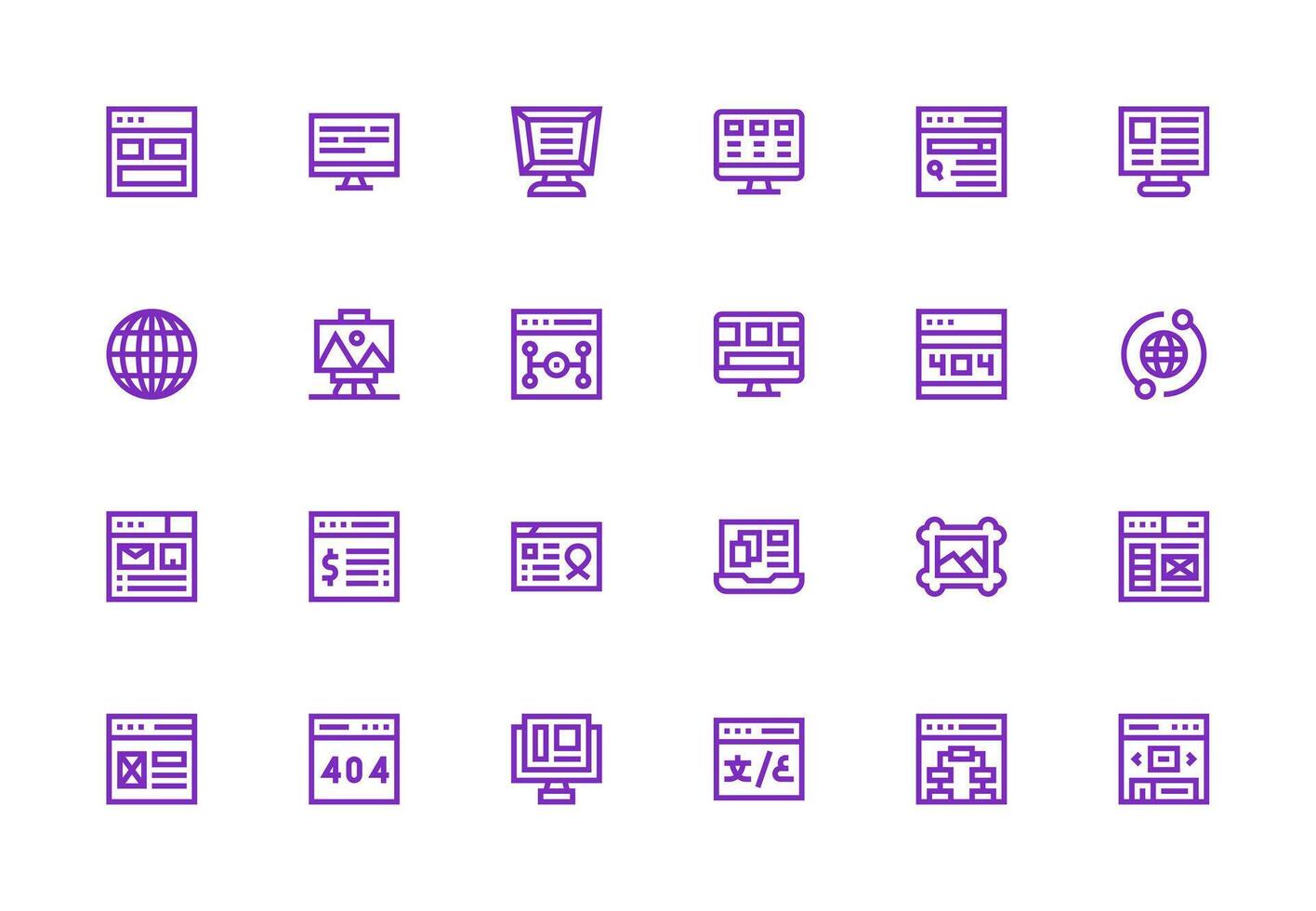 Webpage Design Icons featuring 24 in Thick Line Line Style Icon Collection Set vector