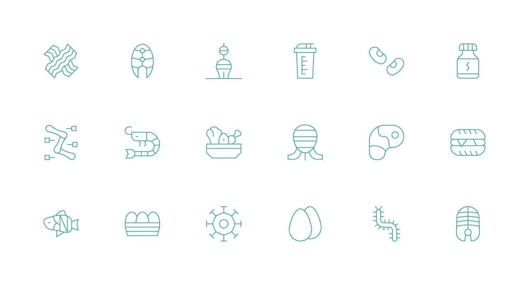 Protein Icon Set with 18 Minimal Line Graphics Digital Product Icons for Fast Delivery vector